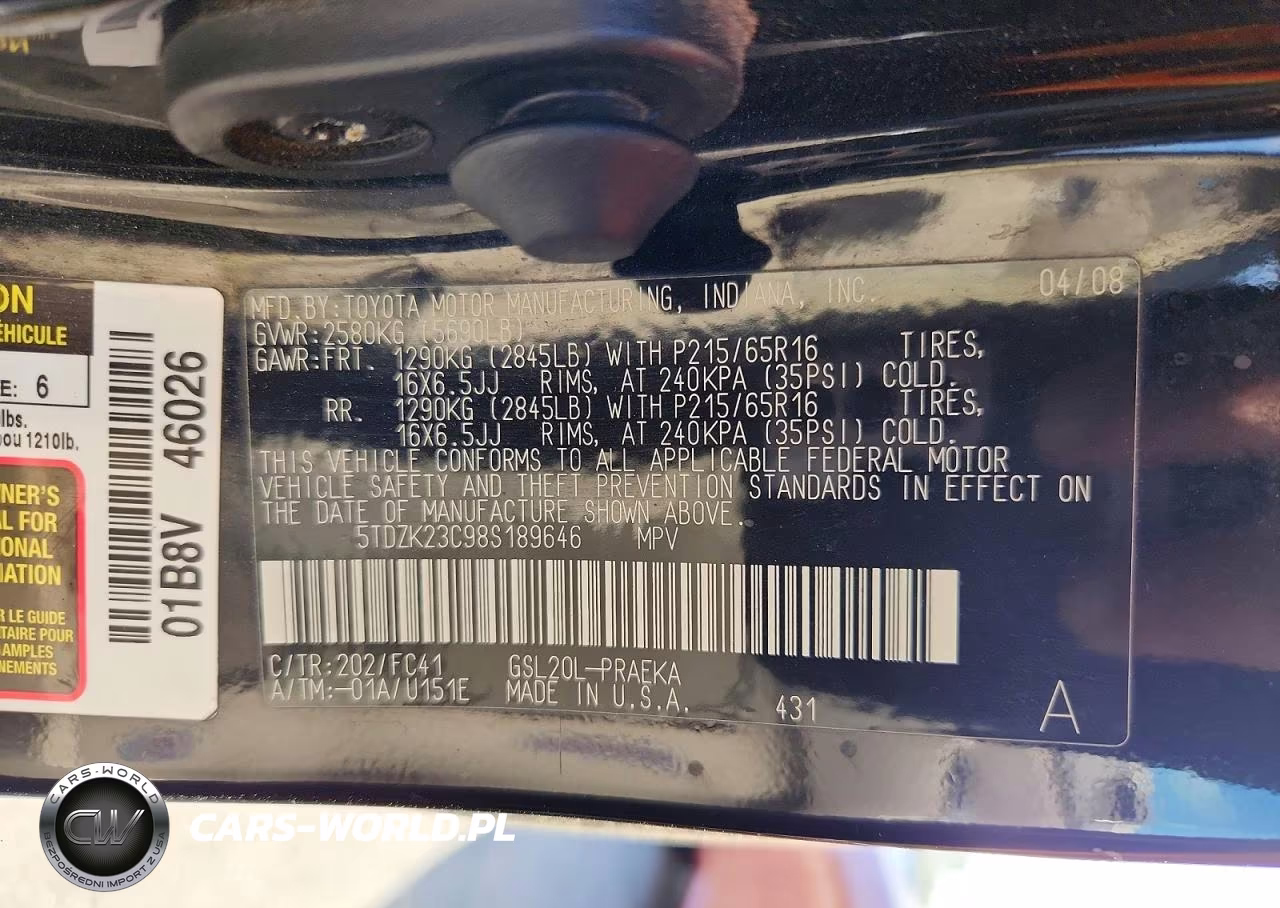 2008 Toyota Sienna Le 8-Passenger VIN:5TDZK23C98S189646 - 13