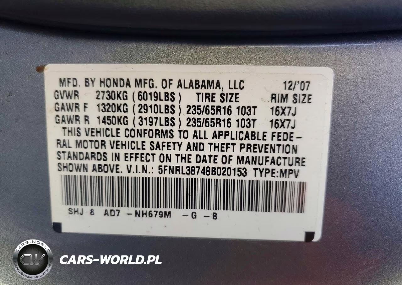 2008 Honda Odyssey Exl VIN:5FNRL38748B020153 - 13