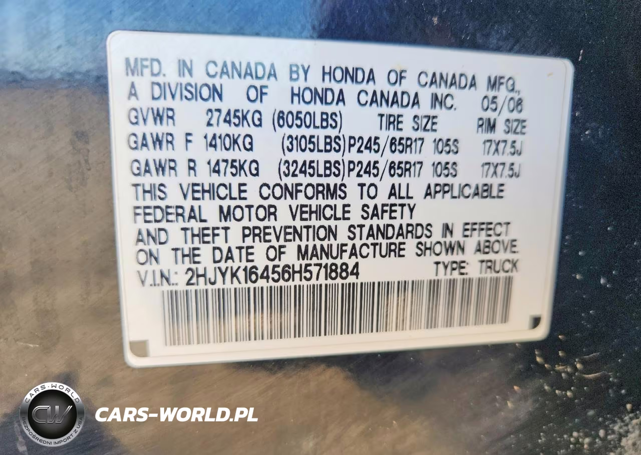 2006 Honda Ridgeline Rts VIN:2HJYK16456H571884 - 12