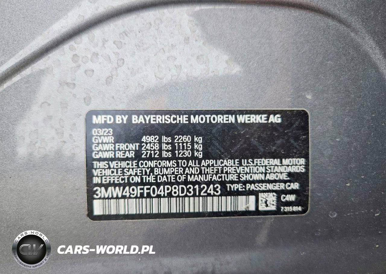 2023 BMW M340Xi VIN:3MW49FF04P8D31243 - 12