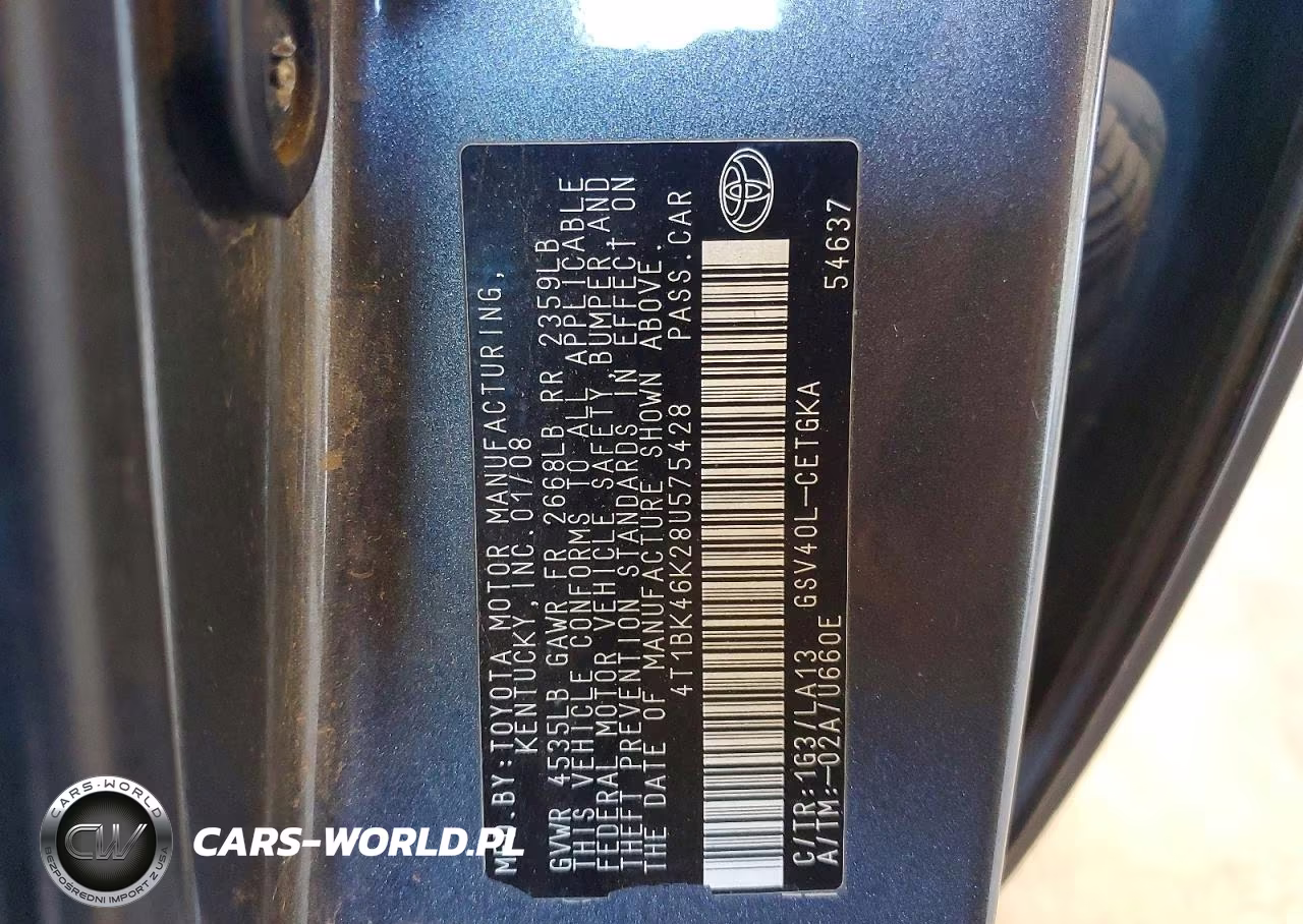 2008 Toyota Camry Xle V6 VIN:4T1BK46K28U575428 - 13