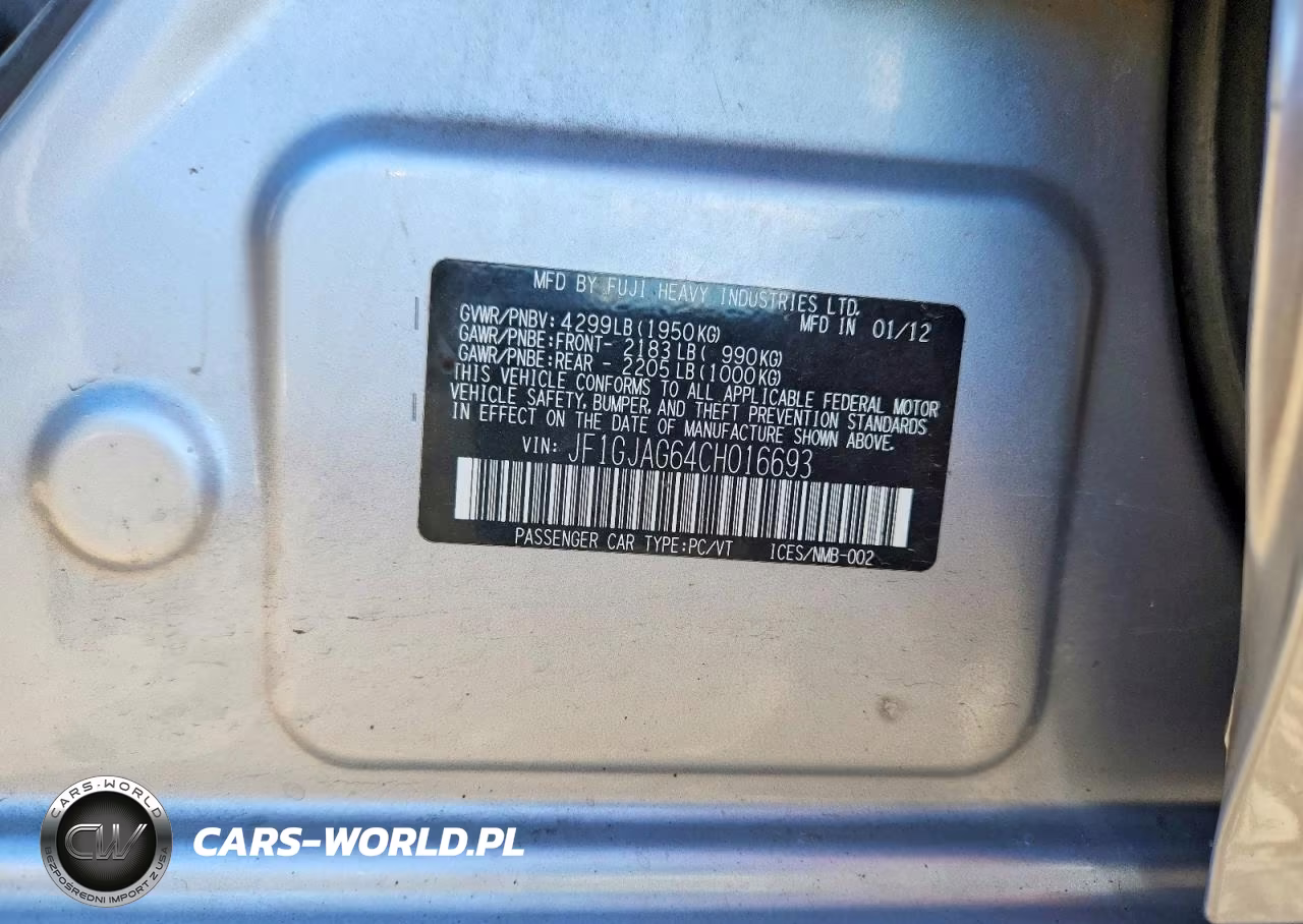 2012 Subaru Impreza Limited VIN:JF1GJAG64CH016693 - 12