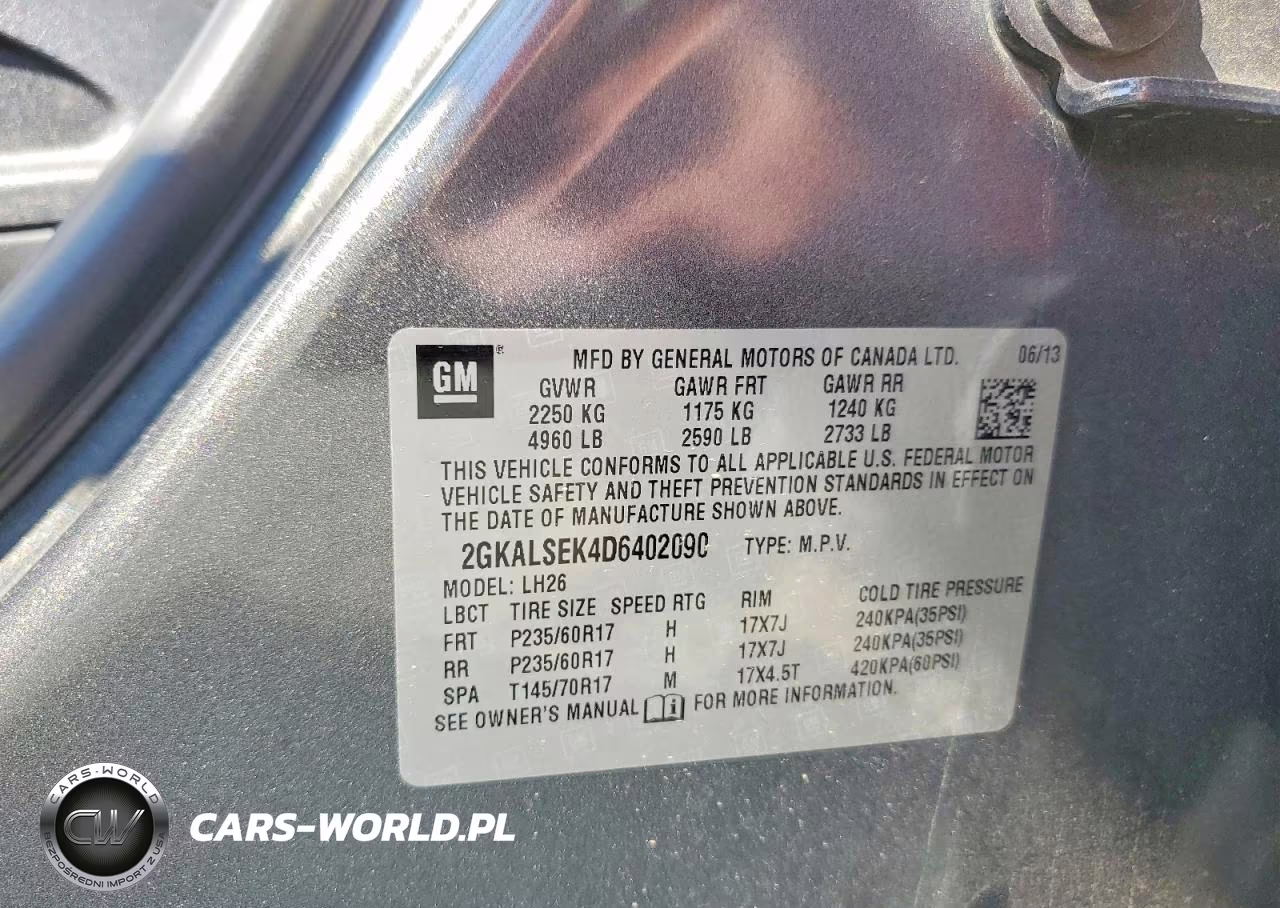 2013 GMC Terrain Sle VIN:2GKALSEK4D6402090 - 13