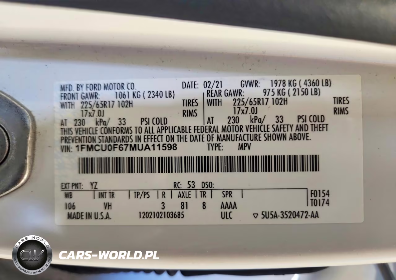 2021 Ford Escape S VIN:1FMCU0F67MUA11598 - 13