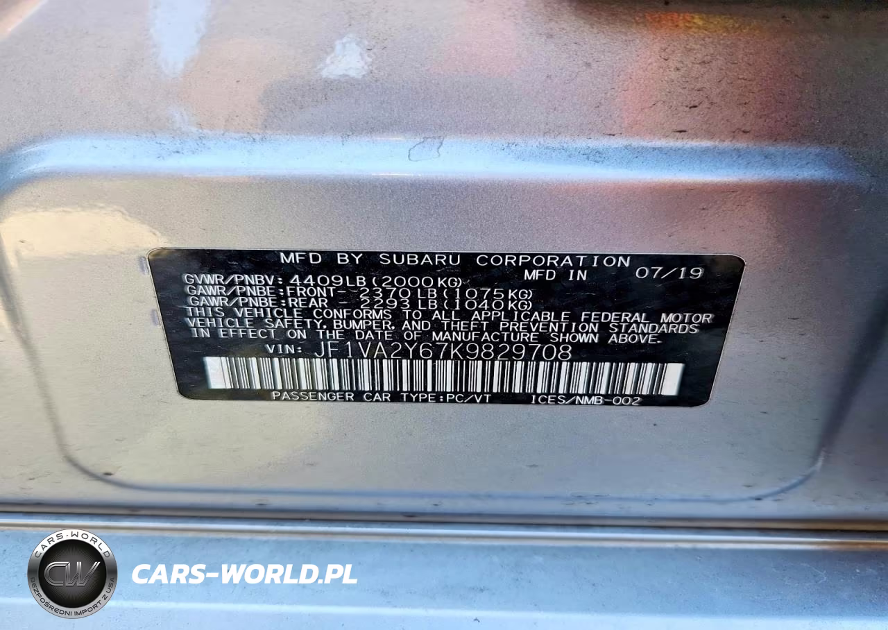 2019 Subaru Wrx Sti Limited VIN:JF1VA2Y67K9829708 - 12