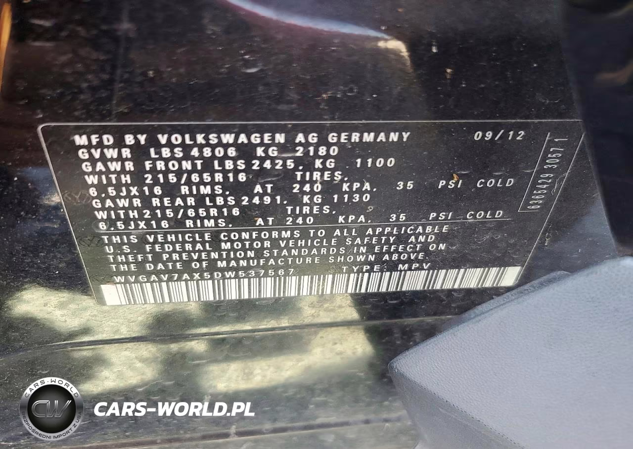 2013 Volkswagen Tiguan S VIN:WVGAV7AX5DW537567 - 13