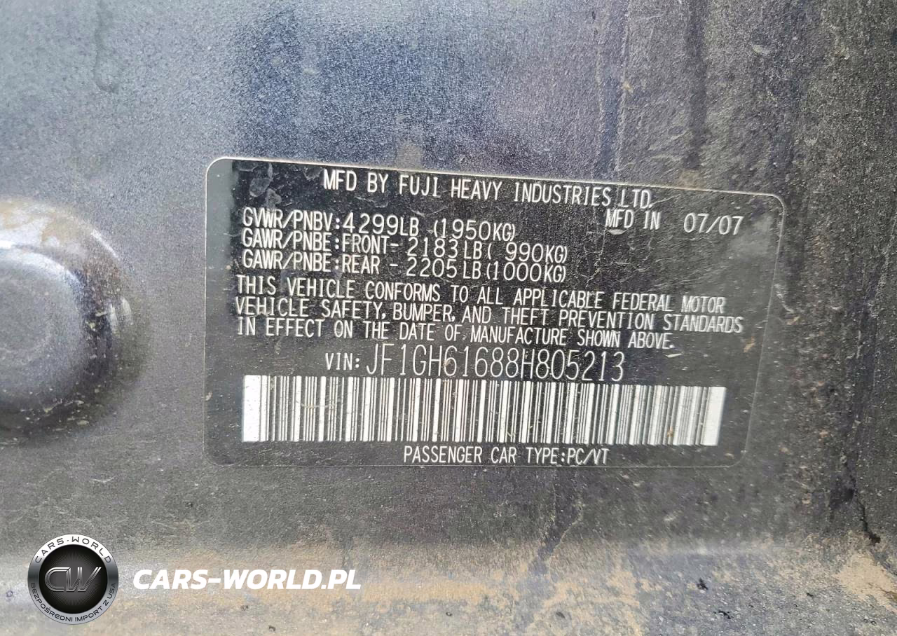 2008 Subaru Impreza 2.5I VIN:JF1GH61688H805213 - 12