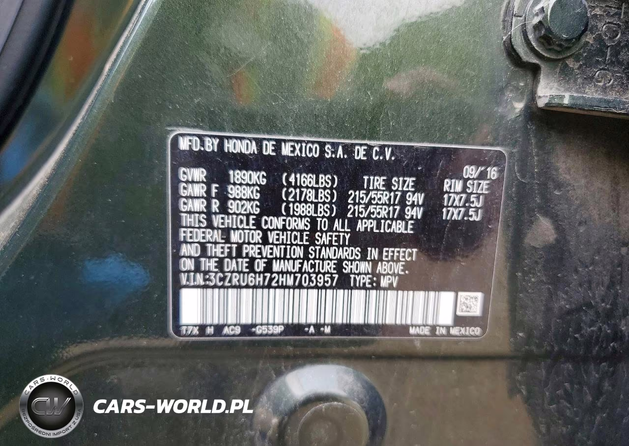 2017 Honda Hr-V Exl VIN:3CZRU6H72HM703957 - 14