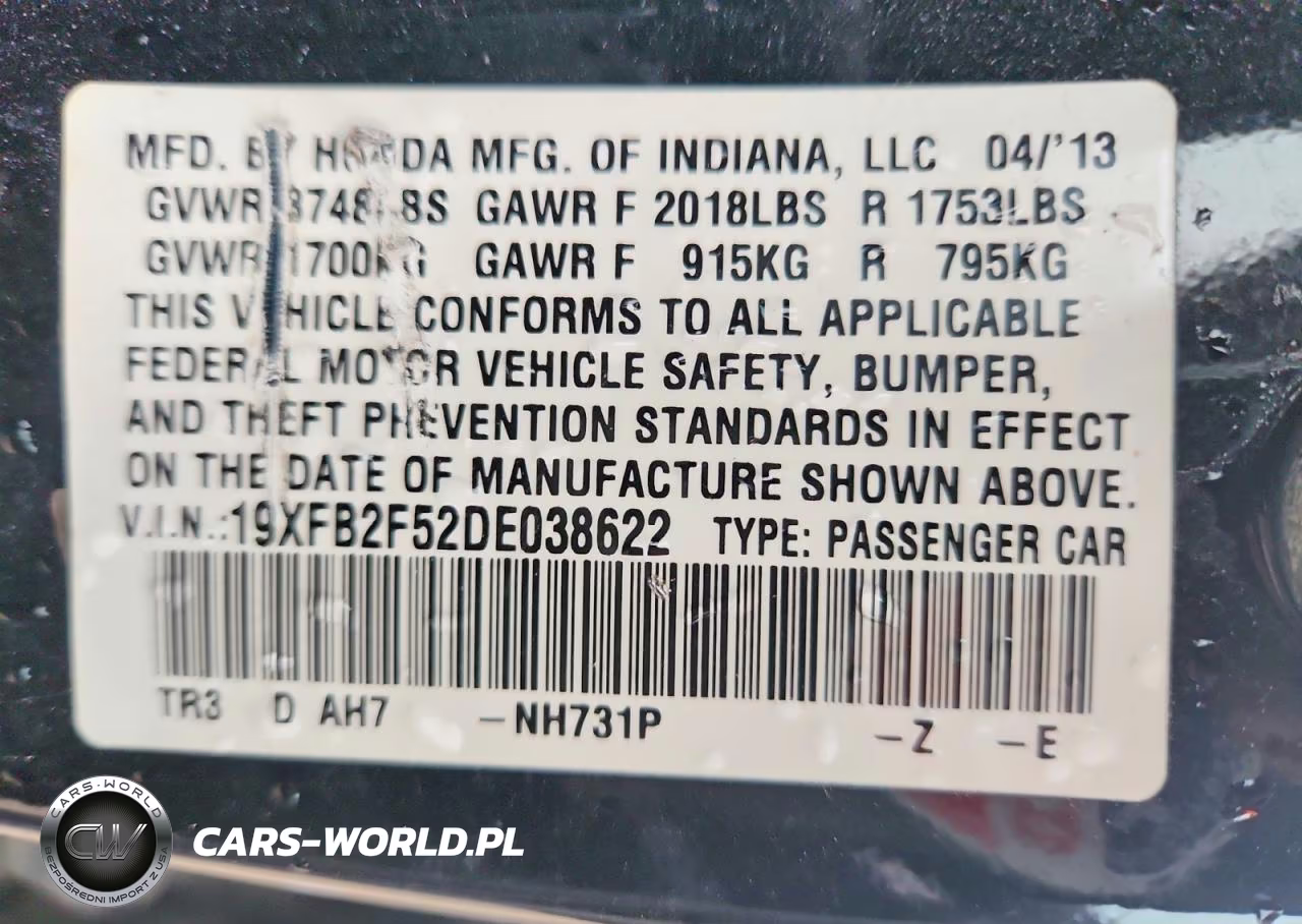 2013 Honda Civic Lx VIN:19XFB2F52DE038622 - 12