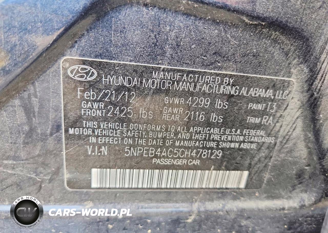 2012 Hyundai Sonata VIN:5NPEB4AC5CH478129 - 13