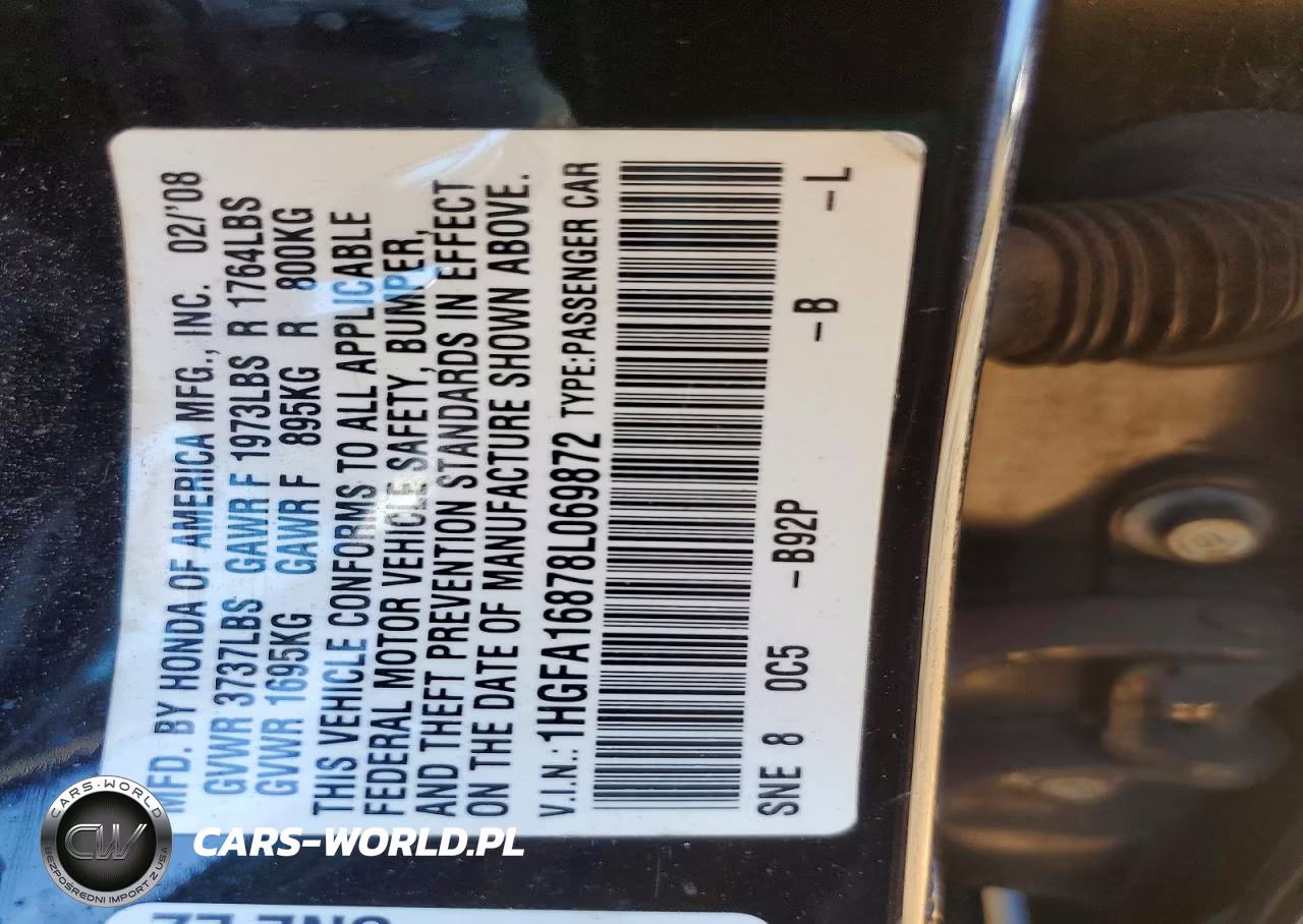 2008 Honda Civic Ex VIN:1HGFA16878L069872 - 12