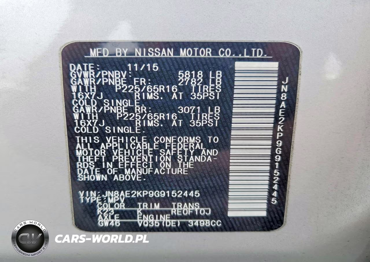 2016 Nissan Quest 3.5 Sv VIN:JN8AE2KP9G9152445 - 14