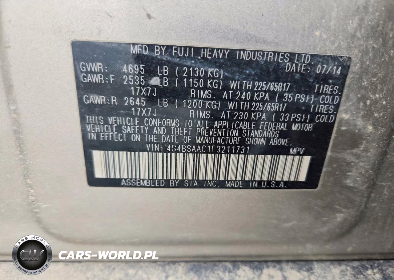 2015 Subaru Outback 2.5I VIN:4S4BSAAC1F3211731 - 13