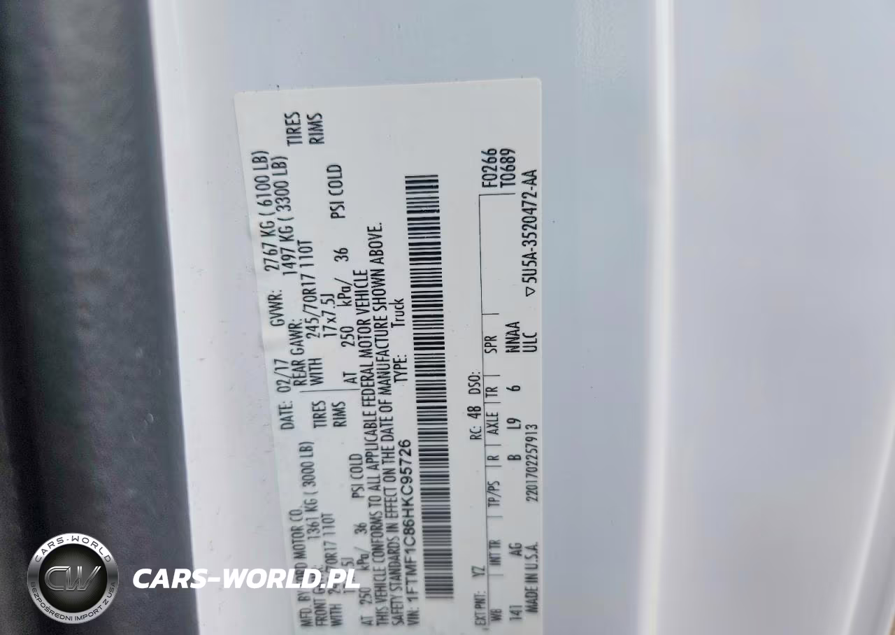 2017 Ford F150 VIN:1FTMF1C86HKC95726 - 12
