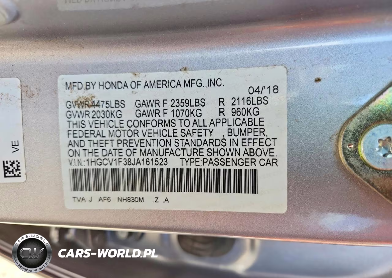 2018 Honda Accord Sport VIN:1HGCV1F38JA161523 - 13