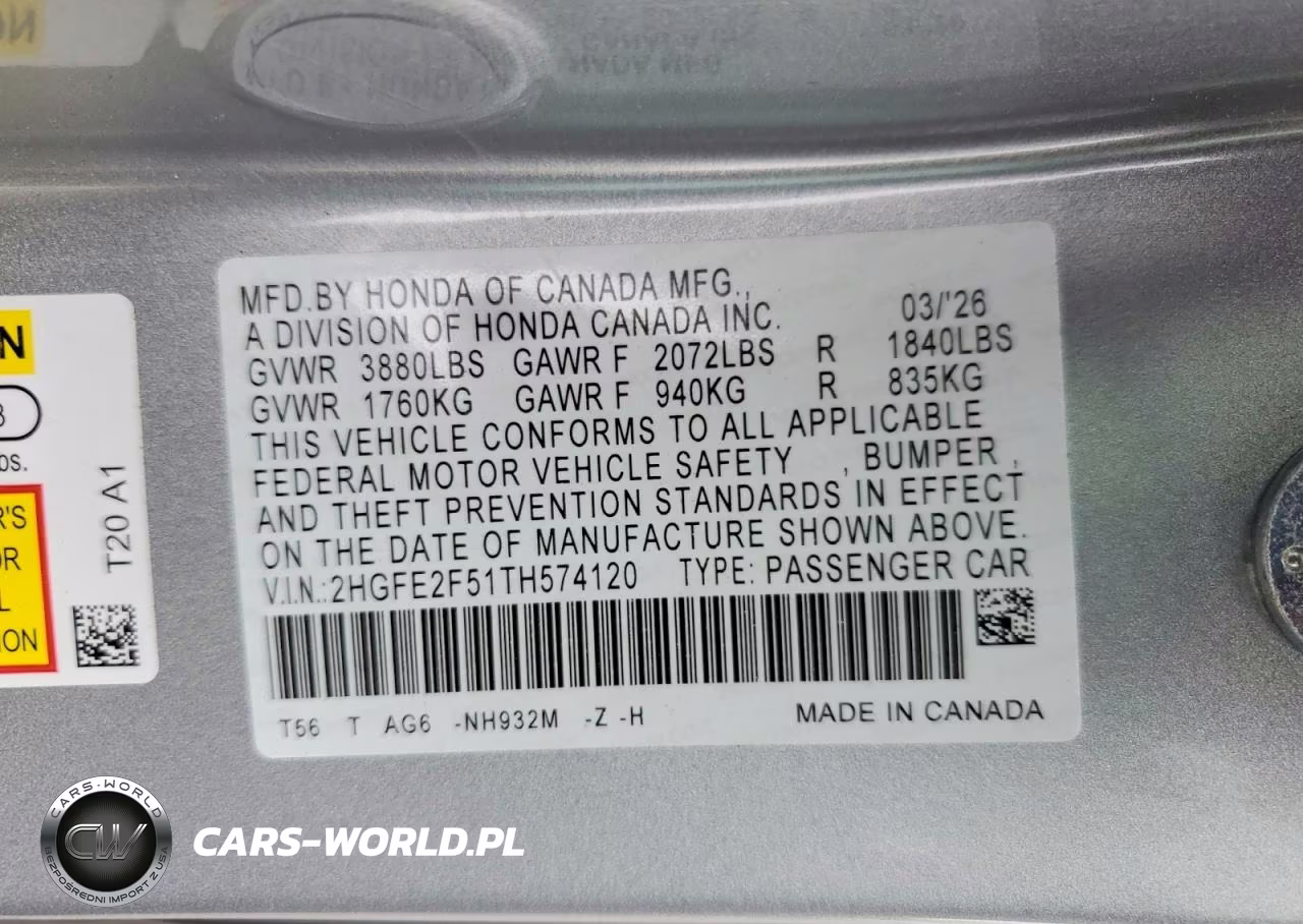 2026 Honda Civic Sport VIN:2HGFE2F51TH574120 - 13