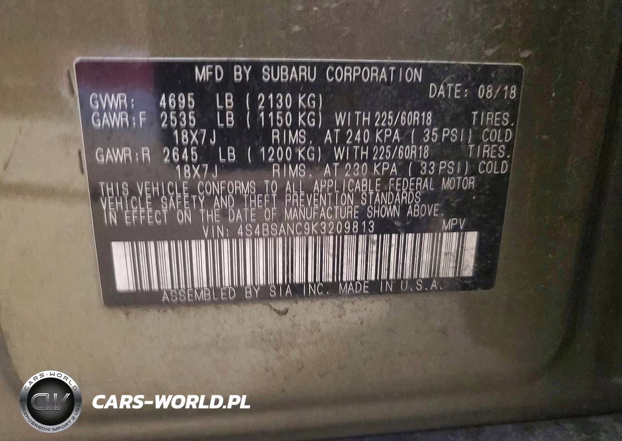 2019 Subaru Outback 2.5I Limited VIN:4S4BSANC9K3209813 - 13