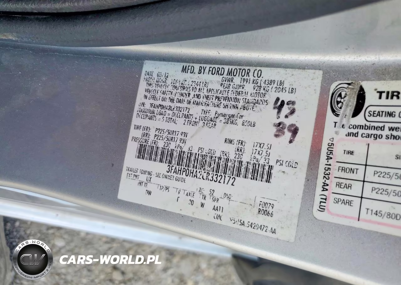 2012 Ford Fusion Se VIN:3FAHP0HA2CR332172 - 12