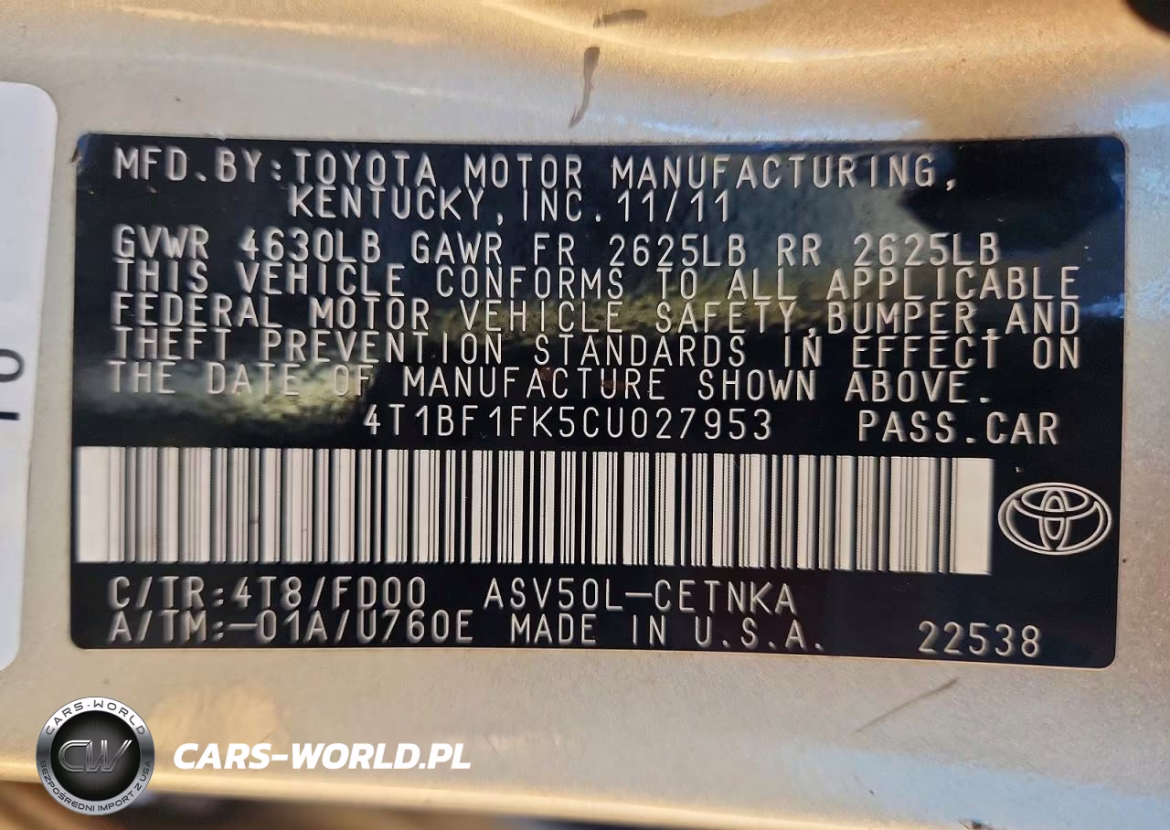 2012 Toyota Camry Le VIN:4T1BF1FK5CU027953 - 13