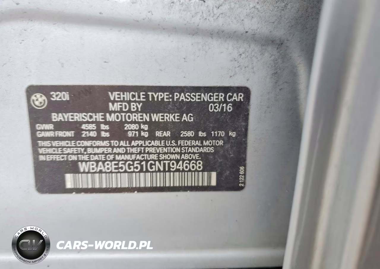 2016 BMW 320 Xi VIN:WBA8E5G51GNT94668 - 12