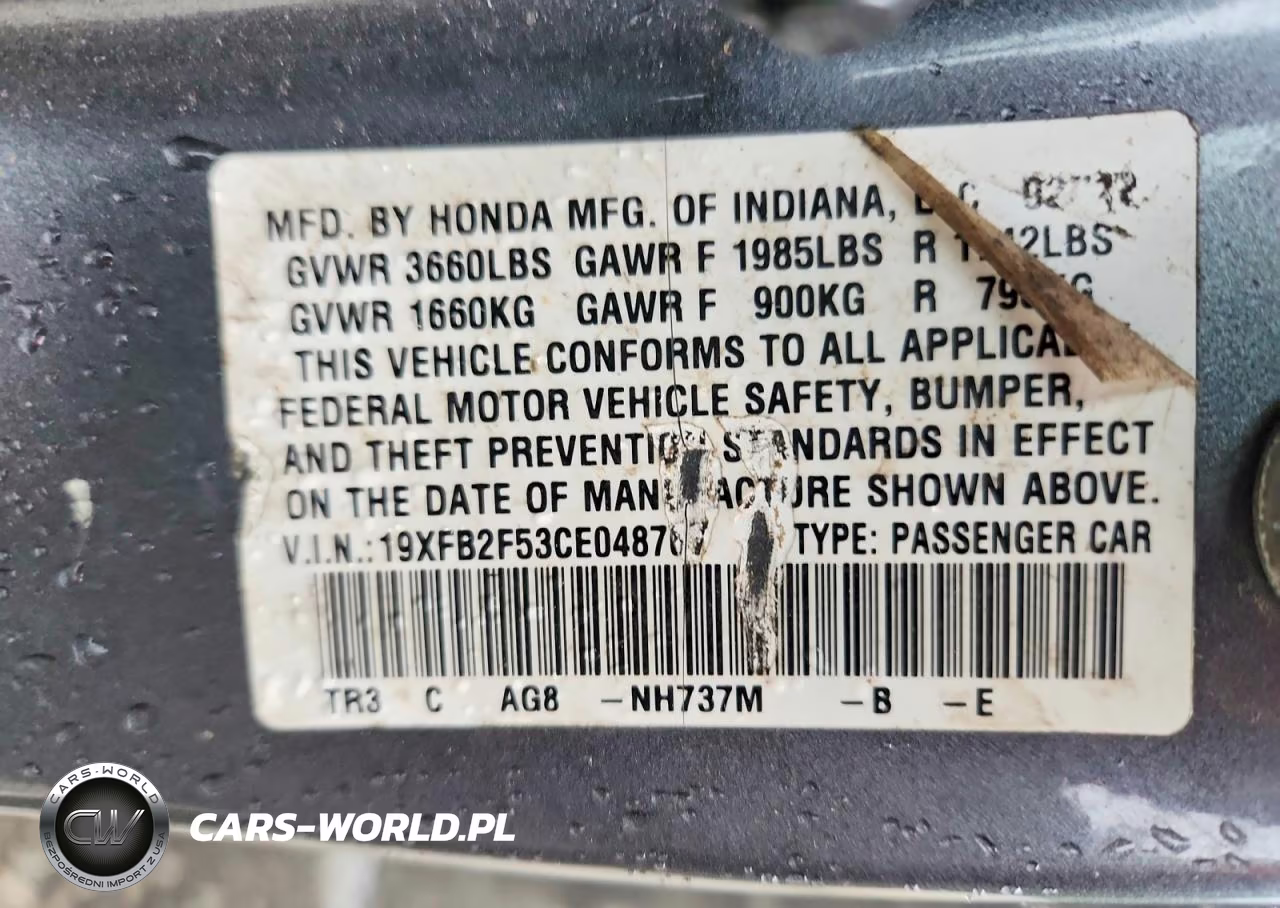2012 Honda Civic Lx VIN:19XFB2F53CE048767 - 13