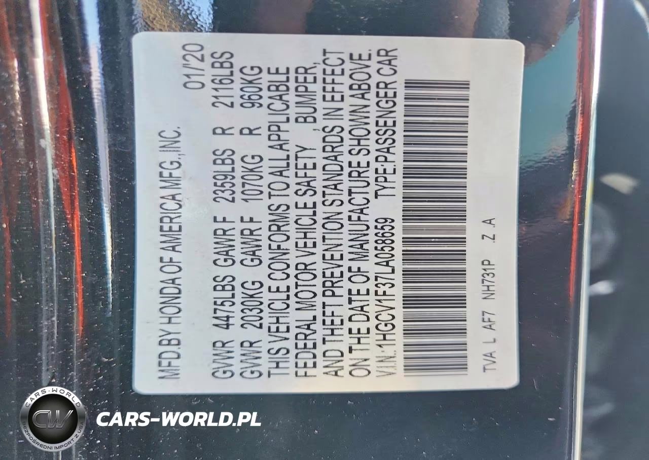 2020 Honda Accord Sport VIN:1HGCV1F37LA058659 - 12