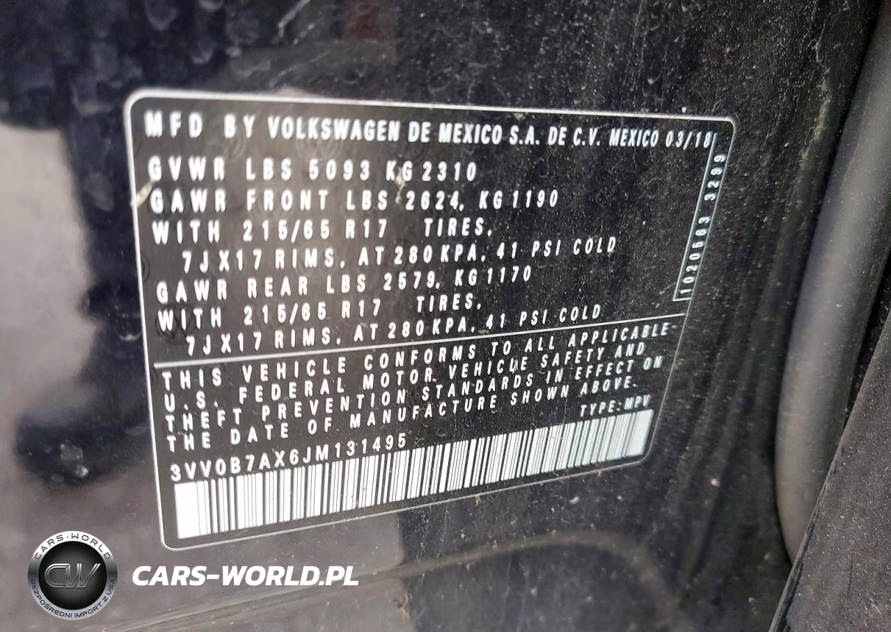 2018 Volkswagen Tiguan S VIN:3VV0B7AX6JM131495 - 13