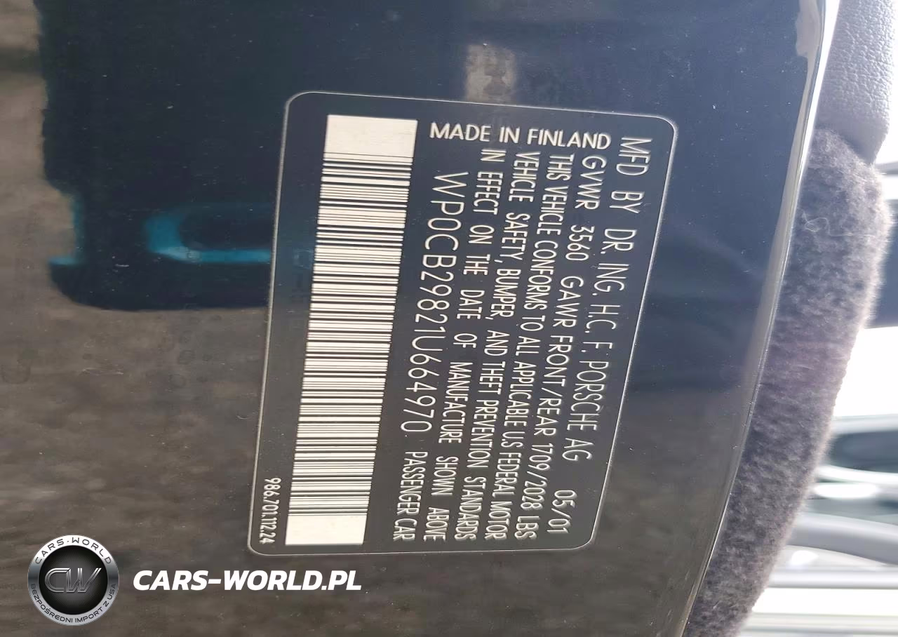 2001 Porsche Boxster VIN:WP0CB29821U664970 - 12