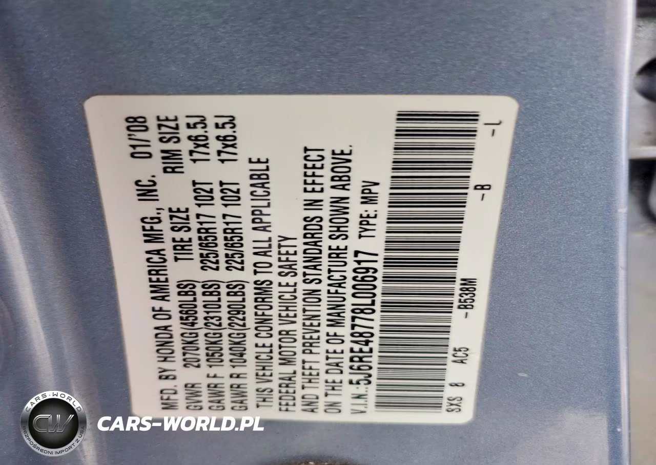 2008 Honda Cr-V Exl VIN:5J6RE48778L006917 - 14