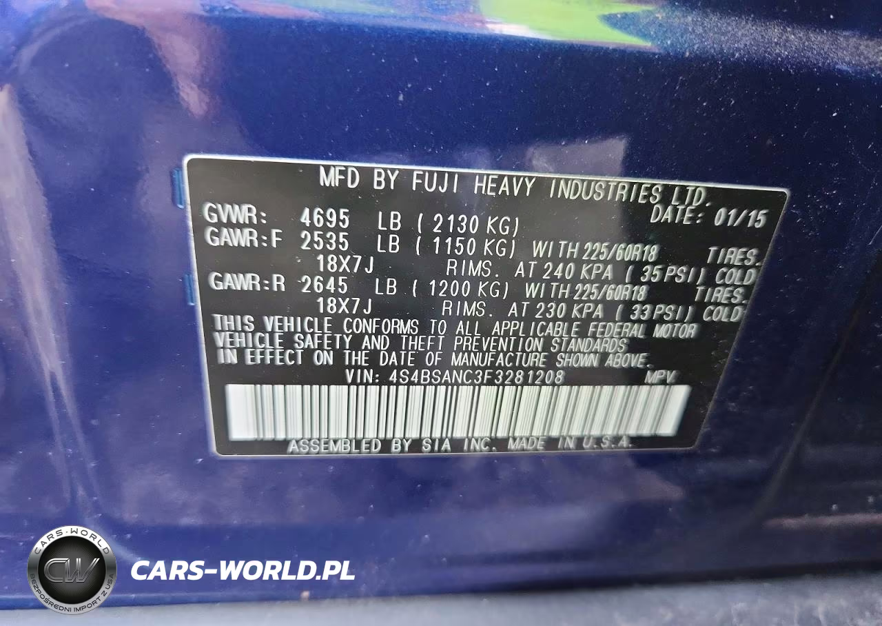 2015 Subaru Outback 2.5I Limited VIN:4S4BSANC3F3281208 - 12