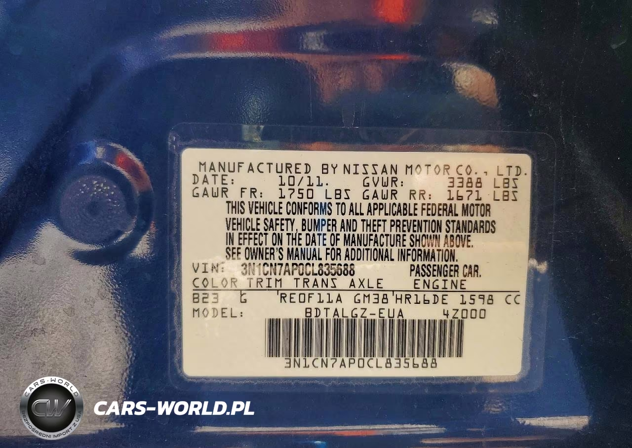2012 Nissan Versa 1.6 S VIN:3N1CN7AP0CL835688 - 12