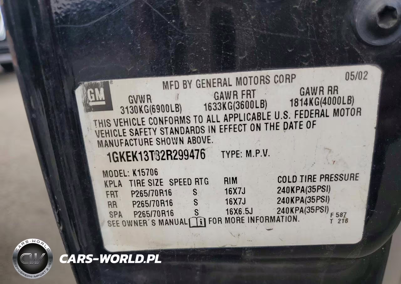 2002 GMC Yukon VIN:1GKEK13T82R299476 - 13