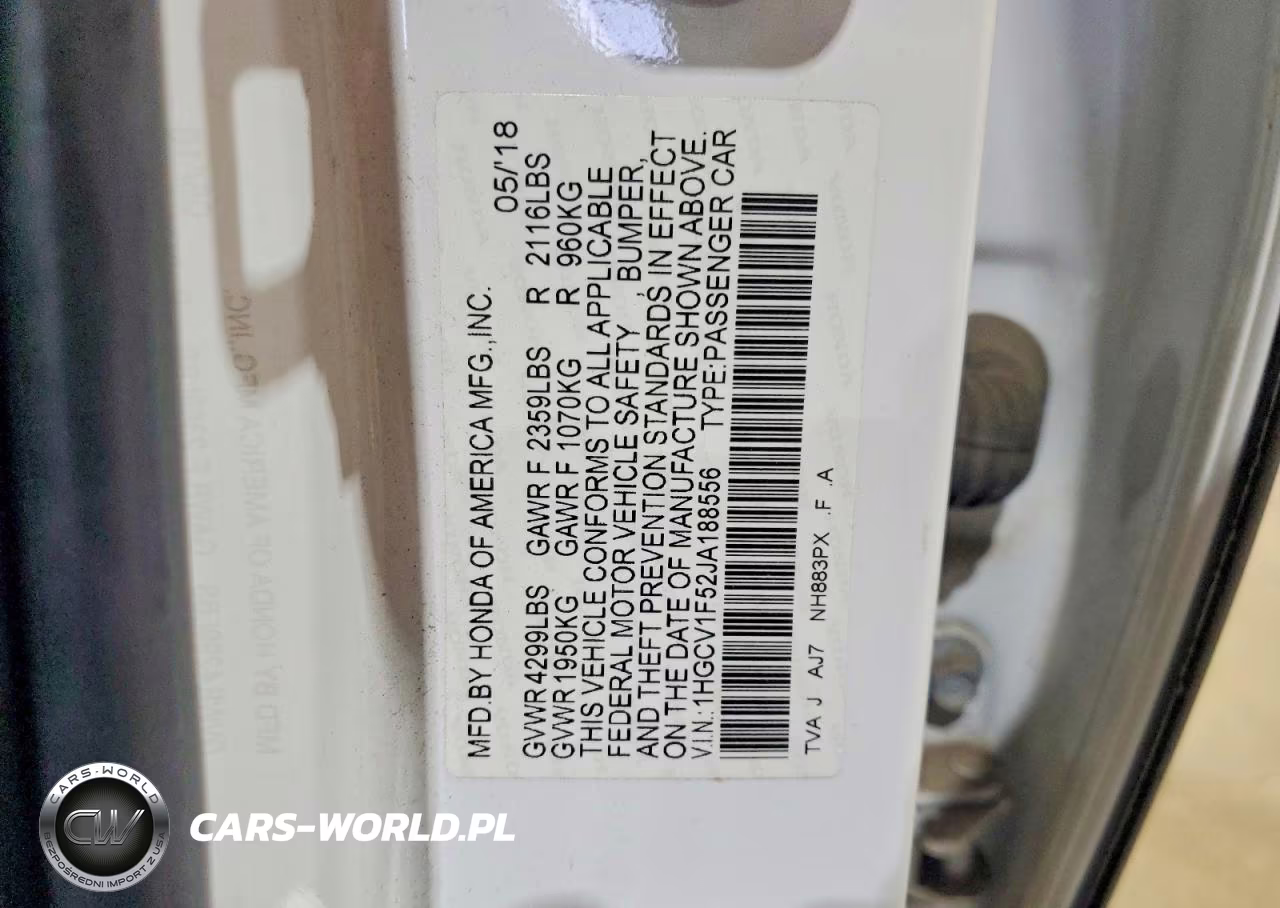 2018 Honda Accord Exl VIN:1HGCV1F52JA188556 - 12