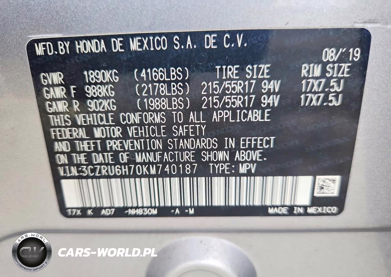 2019 Honda Hr-V Exl VIN:3CZRU6H70KM740187 - 13