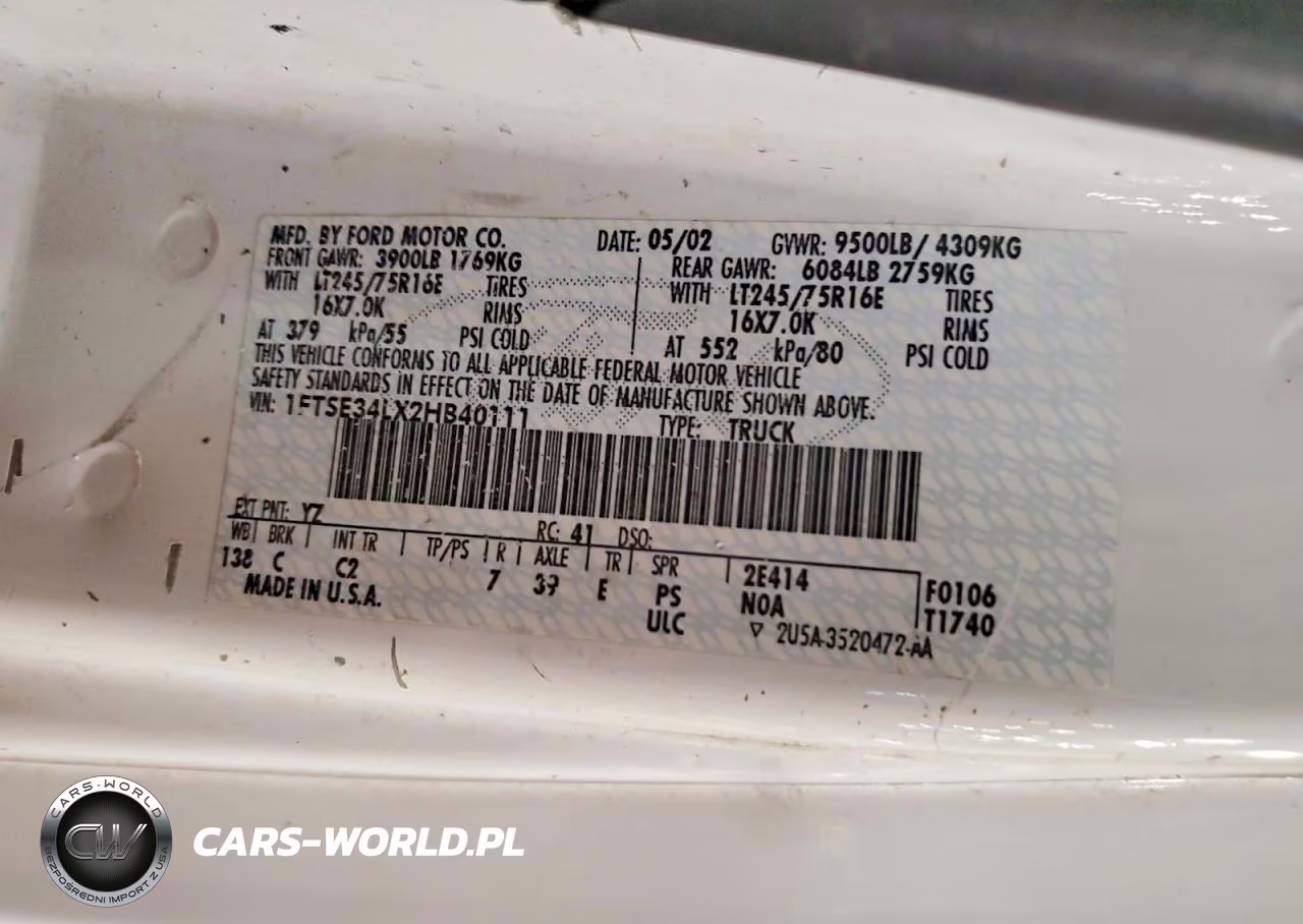 2002 Ford Econoline E350 Super Duty Van VIN:1FTSE34LX2HB40111 - 13