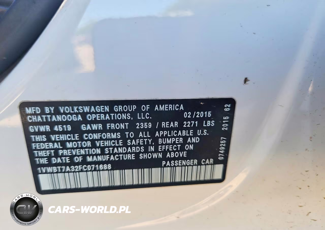 2015 Volkswagen Passat Se VIN:1VWBT7A32FC071688 - 12