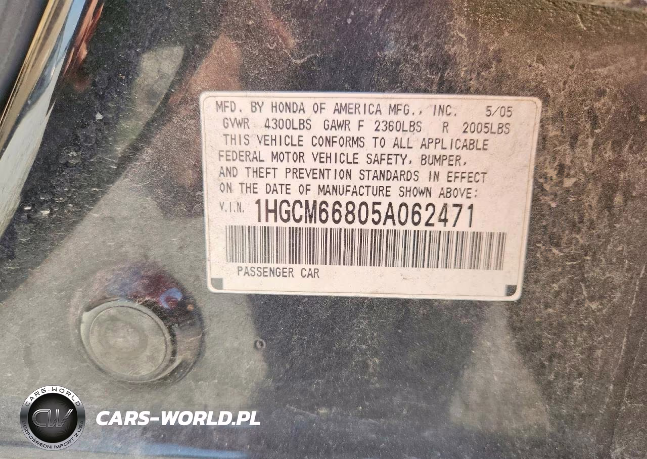 2005 Honda Accord Ex VIN:1HGCM66805A062471 - 13