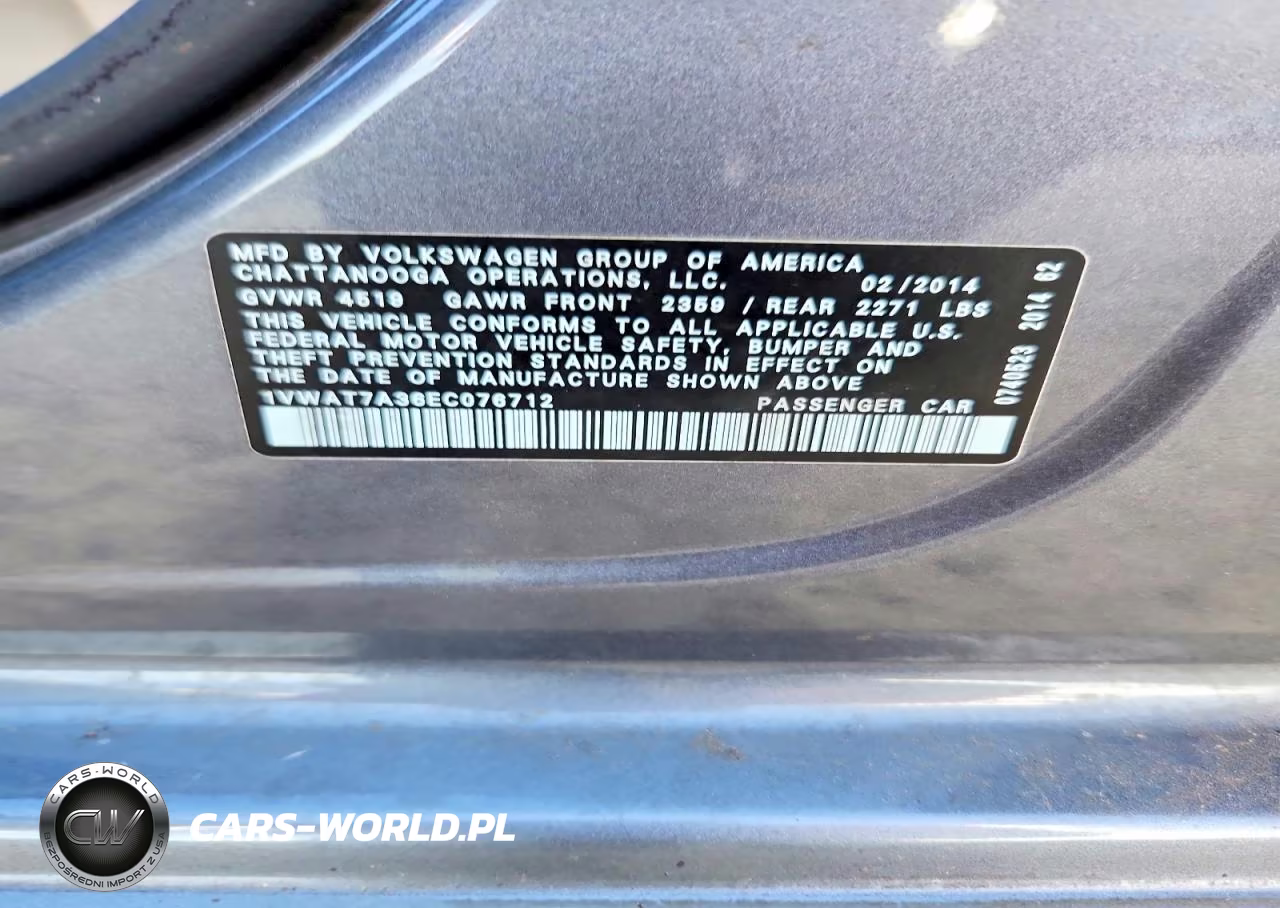 2014 Volkswagen Passat S VIN:1VWAT7A36EC076712 - 12