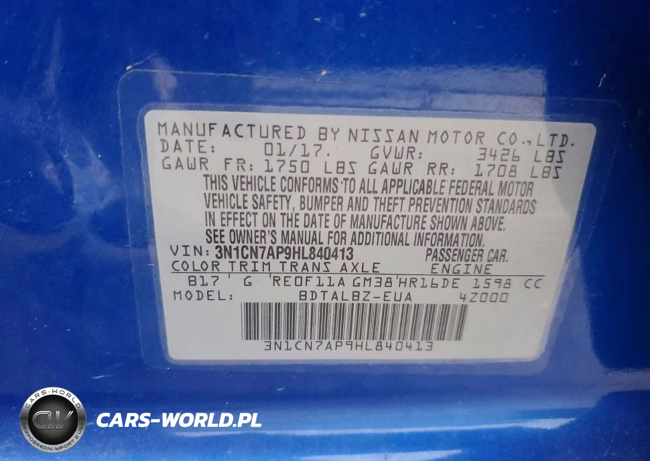 2017 Nissan Versa 1.6 Sv VIN:3N1CN7AP9HL840413 - 12