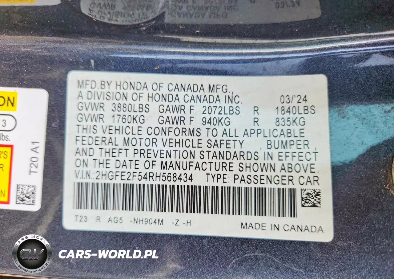 2024 Honda Civic Sport VIN:2HGFE2F54RH568434 - 12