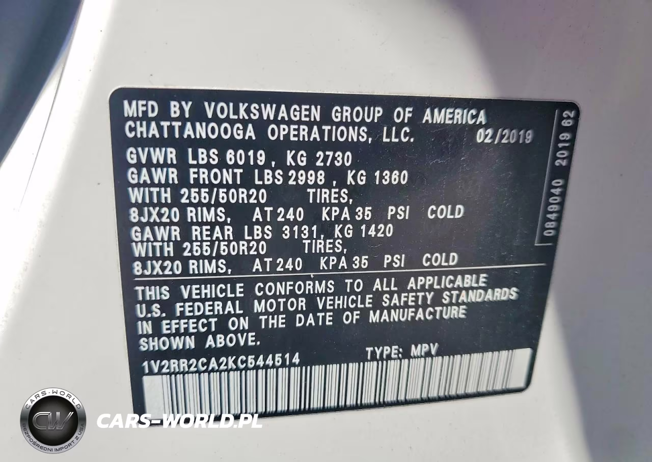 2019 Volkswagen Atlas Sel VIN:1V2RR2CA2KC544514 - 13