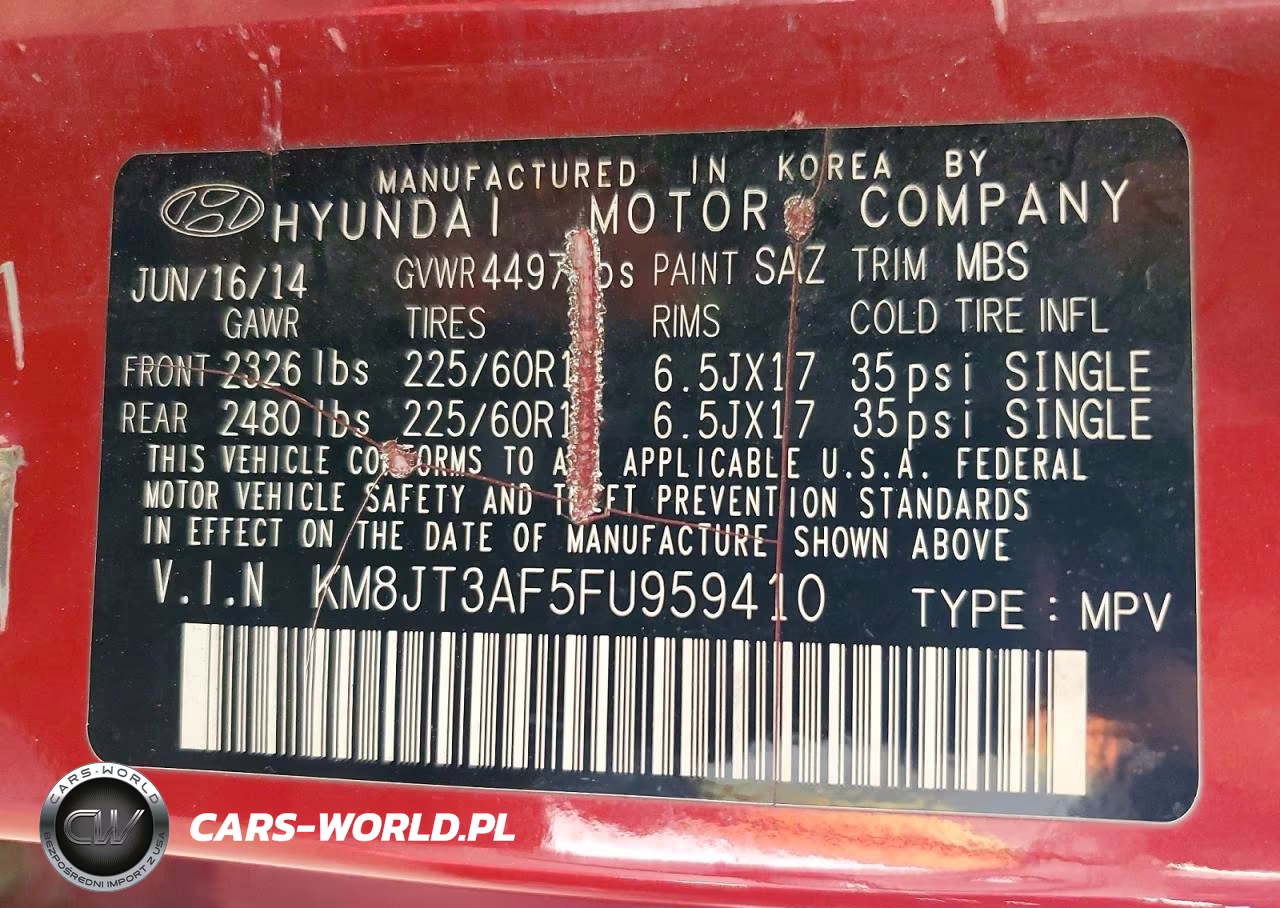 2015 Hyundai Tucson Gls VIN:KM8JT3AF5FU959410 - 13