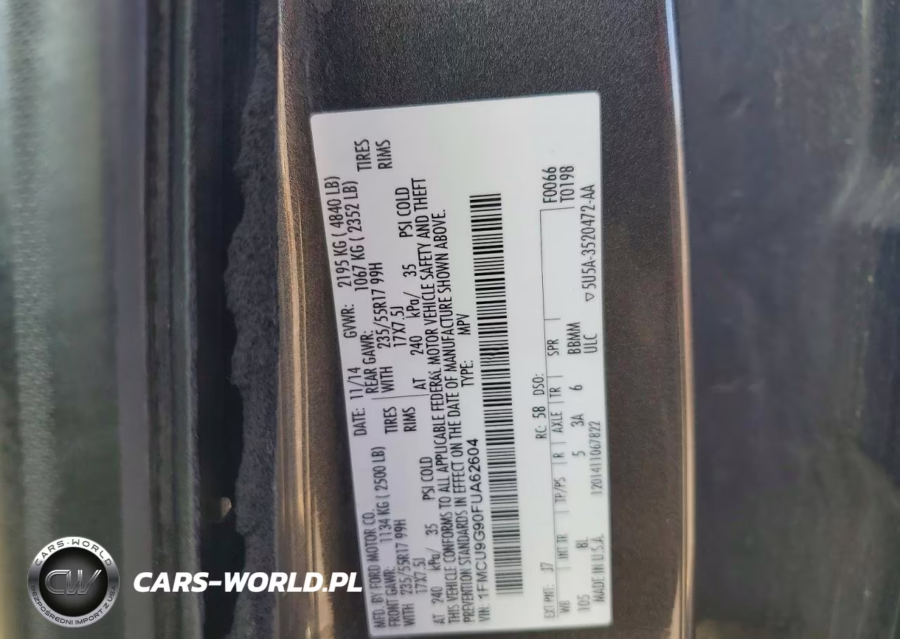 2015 Ford Escape Se VIN:1FMCU9G90FUA62604 - 14