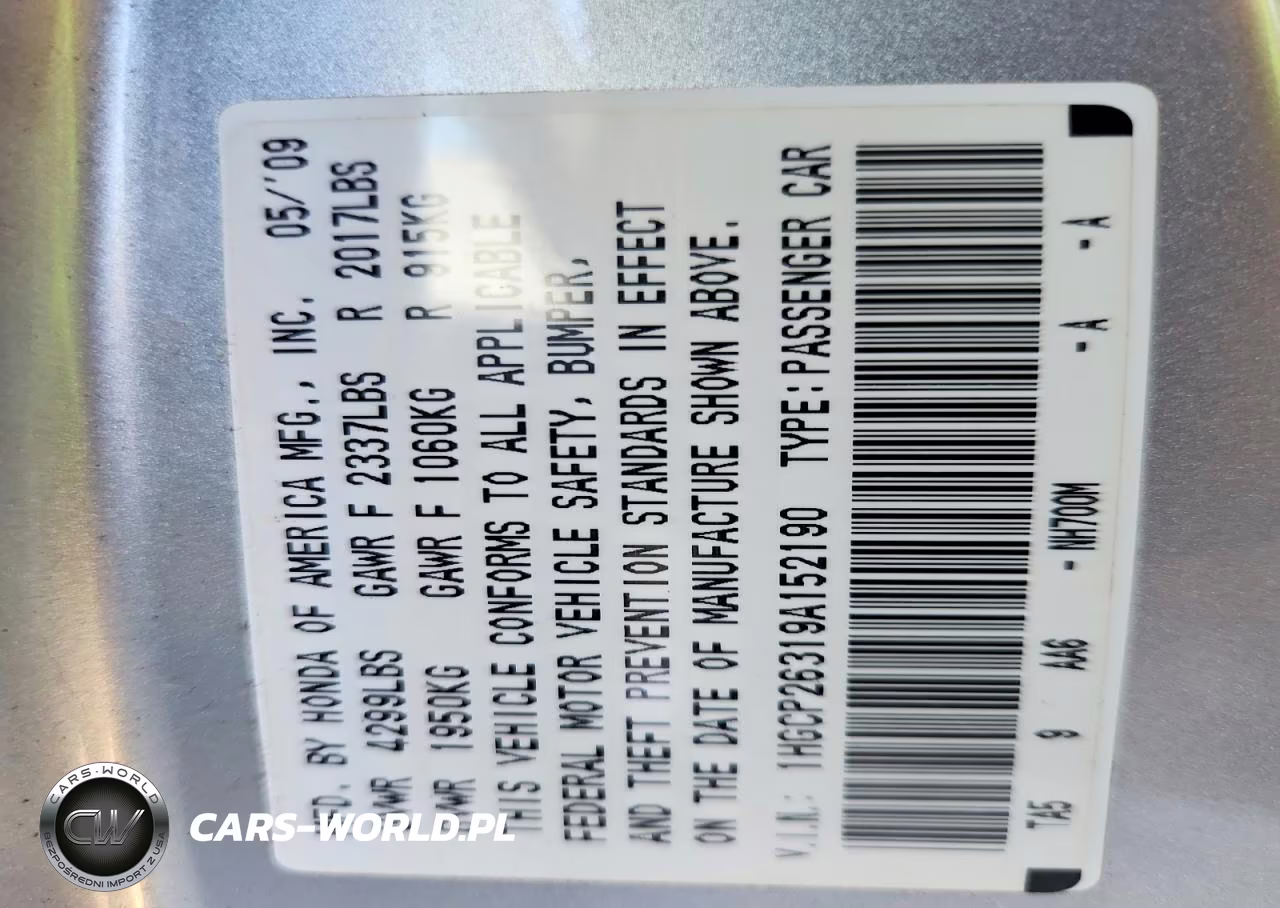 2009 Honda Accord 2.4 Lx VIN:1HGCP26319A152190 - 12