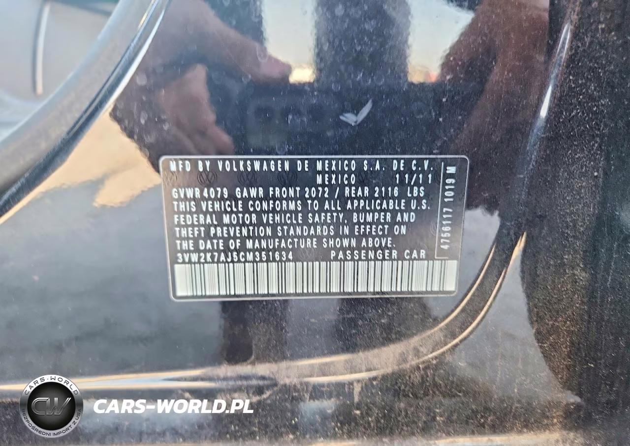 2012 Volkswagen Jetta Base VIN:3VW2K7AJ5CM351634 - 12