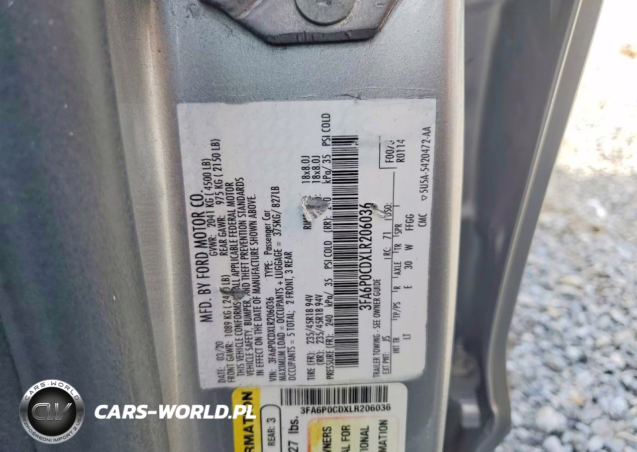 2020 Ford Fusion Sel VIN:3FA6P0CDXLR206036 - 12