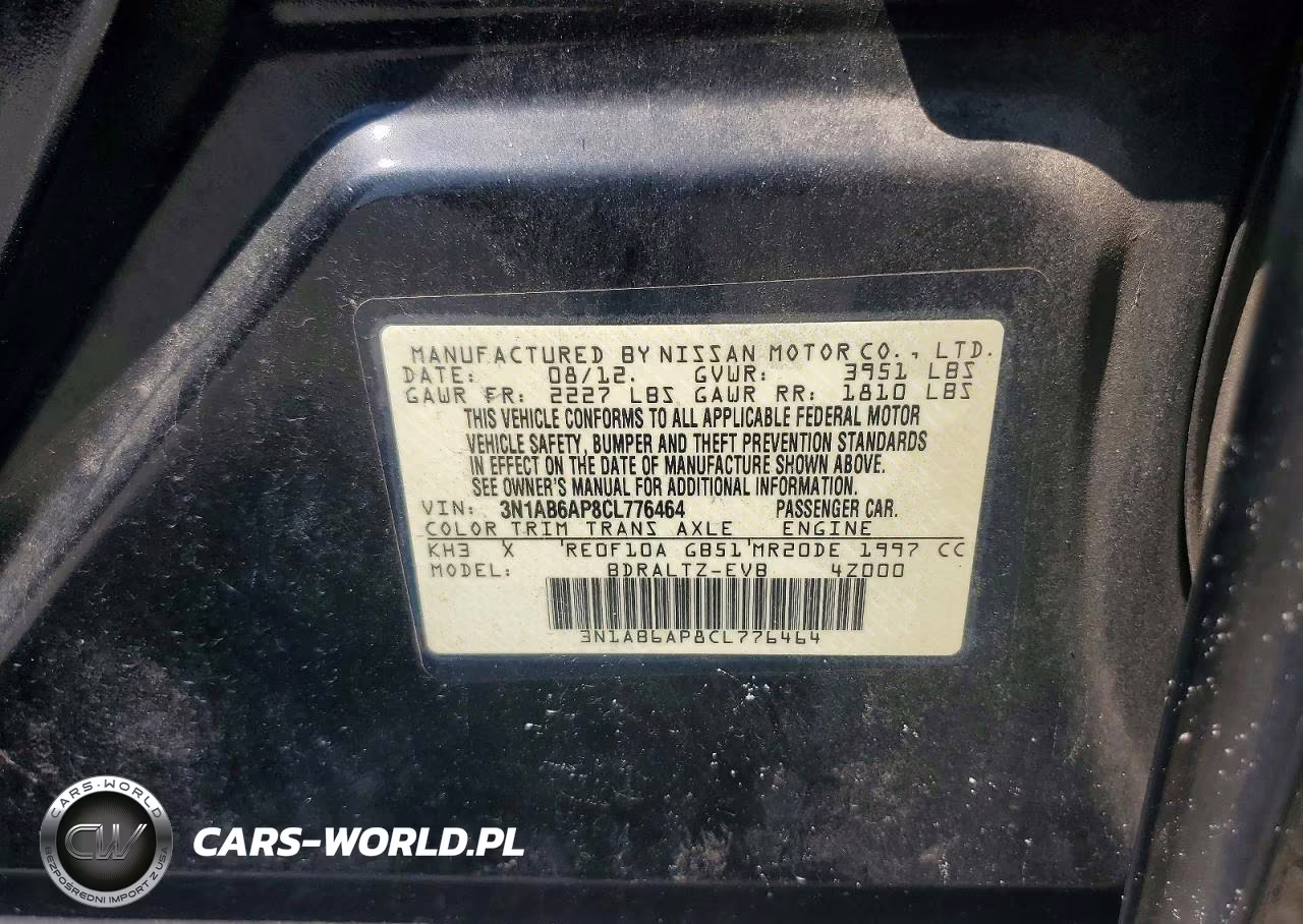 2012 Nissan Sentra 2.0 VIN:3N1AB6AP8CL776464 - 12