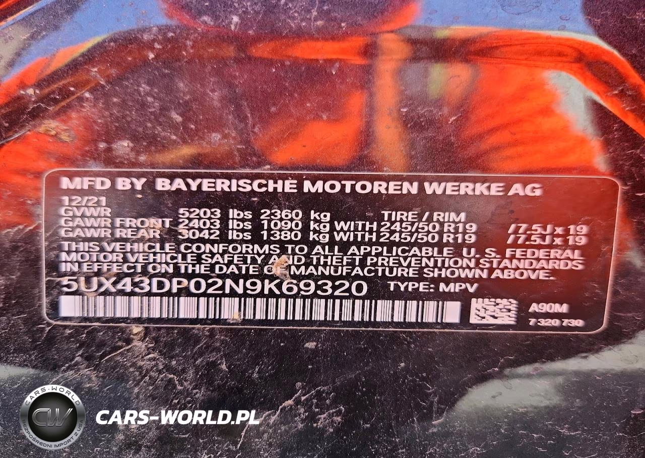 2022 BMW X3 Sdrive30I VIN:5UX43DP02N9K69320 - 13