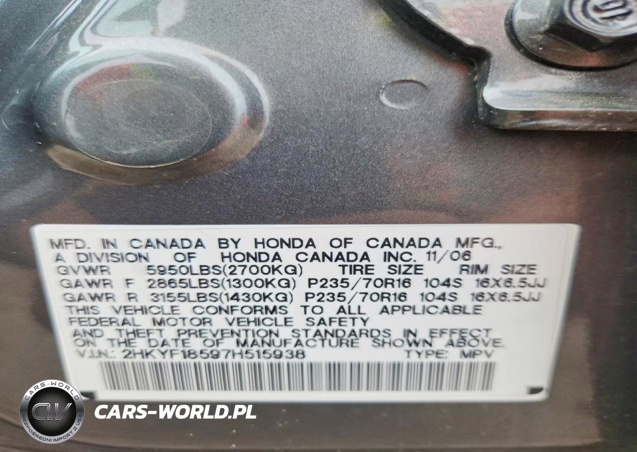 2007 Honda Pilot Exl VIN:2HKYF18597H515938 - 13