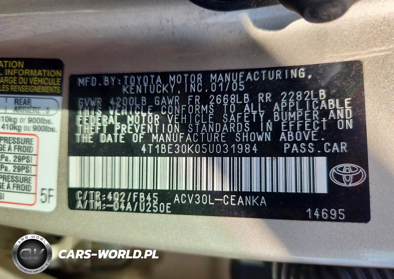 2005 Toyota Camry Le VIN:4T1BE30K05U031984 - 12